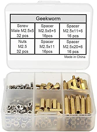Geekworm Raspberry Pi Installation Tool 132 Pcs/Lot M2.5 Series Hex Brass Spacer/Standoff + Nuts + Screws for Raspberry Pi 4/3 Model B+(Plus) / 3B / Pi Zero W / 3A+ / ROCK Pi4 Accessories Kit