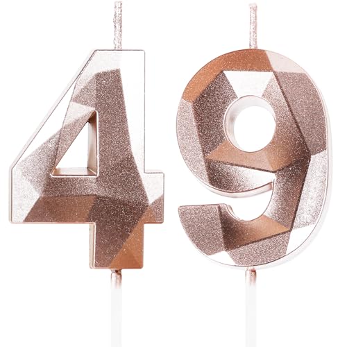 Rose Gold 49th Birthday Candles, Number 49 Happy Birthday Candles, Rose Gold Cake Topper Decorations for Birthday Party, Wedding Anniversary Celebration Supply for Men Women（Age 49）