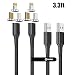 Produktbild NetDot Gen10 3 in 1 Nylon geflochtenes magnetisches Schnellladekabel mit seitlicher LED kompatibel mit USB-C & Micro USB Smartphones and i-Product (1m/2 Pack schwarz)