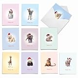 M6726XTB Christmas Zoo Babies: 10 Assorted Blank Christmas Thank You Note Cards Featuring Sweet and Adorable Baby Zoo Animals, w/White Envelopes.