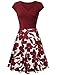 Lotusmile Floral Dresses, Womens Casual Dress A Line Cap Sleeve Patchwork Pleated V Neck,(Multcolor Red Medium)