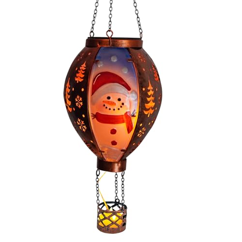 Christmas Hot Air Balloon Solar Lantern with Flame, Hanging Solar