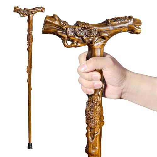 ispuoocti Wooden Walking Cane, Hand-Carved Wood Walking Cane for Men and Women, with Massage Function Support up to 500lbs, High-end Canes for Seniors Suitable for Gift Giving (Tree Branches)