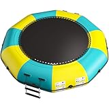 12FT Inflatable Water Trampoline, Recreational Water Bouncer, Adults Youth Floating Rebounder with 4-Step Ladder, Portable Bounce Swim Platform for Pool, Lake, Water Sports
