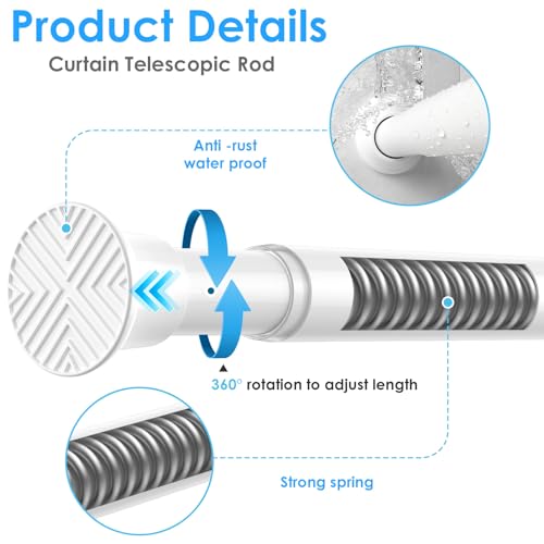 Image of MEXAU White Tension Curtain Rods18 to 36 Inch,Small Curtain Rods No Drilling,Short Tension Rod,Adjustable Spring Rod for Windows,Door,Closet (Pack of 2)