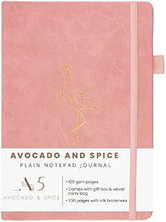 Drawing Pad A5 Plain Paper Notebook by Avocado and Spice® with Gift Box & Velvet Bag - A5 Plain Notebook - Travel Journal Notebook Sketchbook A5 - Hardback Journal for Women and Men (Pink, Plain)