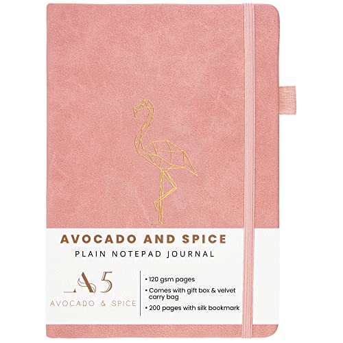 Drawing Pad A5 Plain Paper Notebook by Avocado and Spice® with Gift Box & Velvet Bag - A5 Plain Notebook - Travel Journal Notebook Sketchbook A5 - Hardback Journal for Women and Men (Pink, Plain)