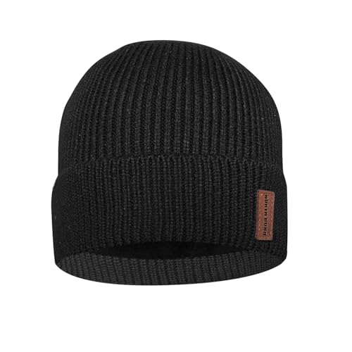 North Bund Winter Beanie, muts voor heren en dames, gebreide uniseks wintermuts, dik warm voering, rekbare zachte fleece, thermo, zwart, One size