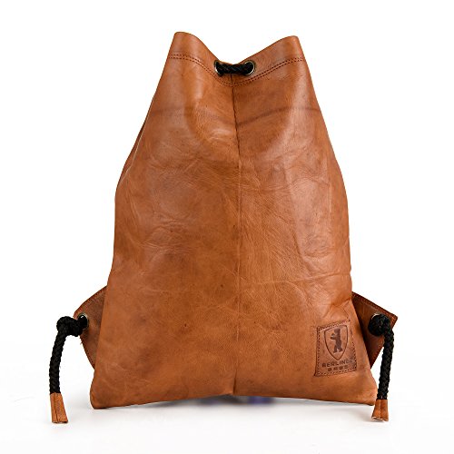 Berliner Bags Vintage Turnbeutel Gym Bag aus Leder, Sportrucksack mit Kordelzug für Damen und Herren - Braun