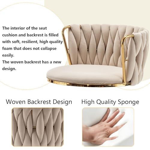 Gold-Velvet-Bar-Stools-Set-of-4-Swivel-Counter-Height-Bar-Stools-with-Back-Adjustable-Woven-Barstools-for-Kitchen-Island-Pub-Club-Beige Gold Velvet Bar Stools Set of 4 Swivel Counter Height Bar Stools with Back Adjustable Woven Barstools for Kitchen Island Pub Club Beige