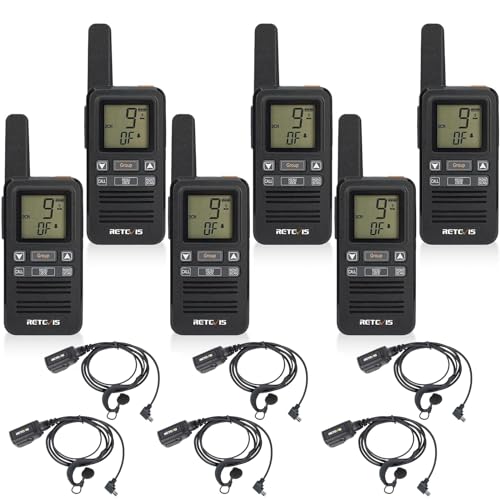 Retevis RB667 Walkie Talkie Lightweight, Rechargeable 2 Way Radios with Earpieces, PMR446 Group Call, 1600mAh USB-C, VOX, Professional Restaurant Walkie Talkies for Adults, Hotel (6 Pcs, Black)