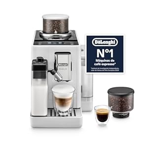 De’Longhi Rivelia – Cafetera Superautomática, LatteCrema Jarra de leche automática, 16 Bebidas One-Touch, Pantalla Táctil, Depósitos de Granos de Café Intercambiables, Blanco (EXAM440.55.W)