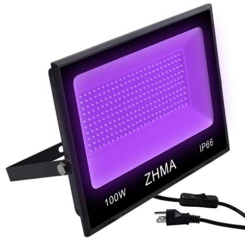 ZHMA 100W Black Light,IP66 Waterproof ,for Indoor and Outdoor Blacklight Party,Aquarium,Neon Glow,Fluorescent Effect, Glow in The Dark Curing.