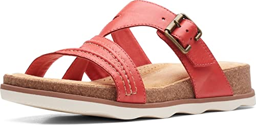 Clarks Clarks Women's Brynn Hope Flat Sandal, Bright Coral Leather, 5.5 Medium US