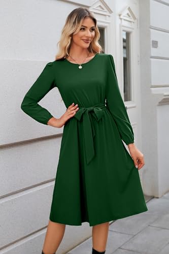 Image of Newshows Womens Long Sleeve Casual Dresses 2025 Business Work Teacher Fall Church Belted A Line Flowy Midi Dress