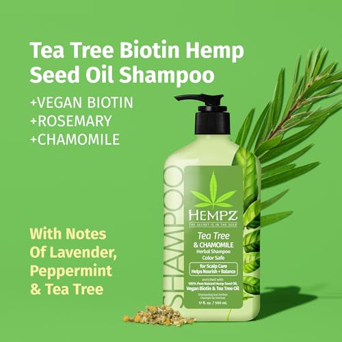 Image of Hempz Biotin Hair Shampoo - Tea Tree & Chamomile - For Scalp Care Hair Growth & Strengthening of Dry, Damaged and Color Treated Hair, Hydrating, Softening, Moisturizing - 17 Fl OZ