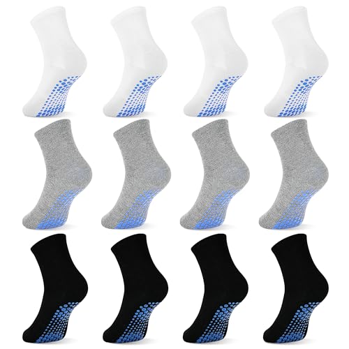 DECOVICI Kinder Stoppersocken, Rutschfeste Socken für 1-7 Jahre, 12 Paar, schwarz, hellgrau, weiß