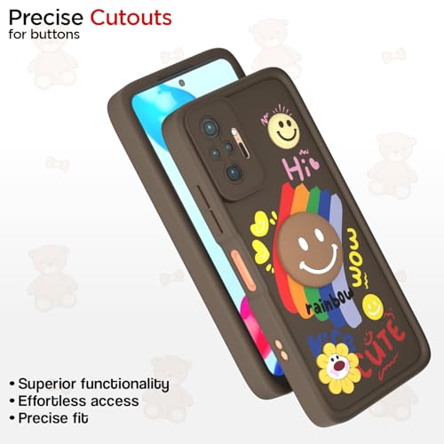 Image of Pikkme Back Cover for Redmi Note 10 Pro /Note 10 Pro Max | Soft Silicone| Cute Rainbow Smile & 3D Cartoon Flower Design | Shockproof Raised Camera Protection Bumper Case (Brown)