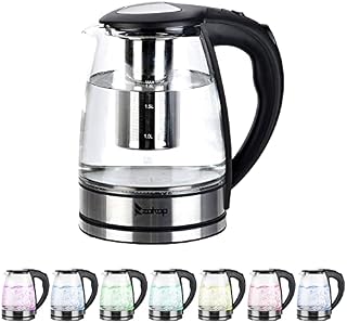 Electric Kettle, 1.8L Glass Water Kettle with 7 Colors LED Indicator Light, BPA-Free Electric Tea Kettle with Boil-Dry Protection and Auto Shut-Off, Fast Boiling