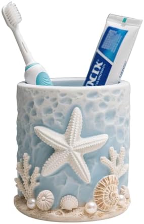 WAIT FLY Resin Starfish Toothbrush Holder, Toothbrush Organizer and Toothpaste Holder Beach Theme Bathroom Decor image 5