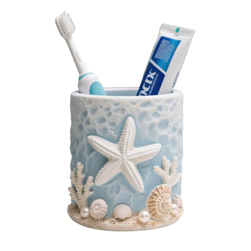 WAIT FLY Resin Starfish Toothbrush Holder, Toothbrush Organizer and Toothpaste Holder Beach Theme Bathroom Decor