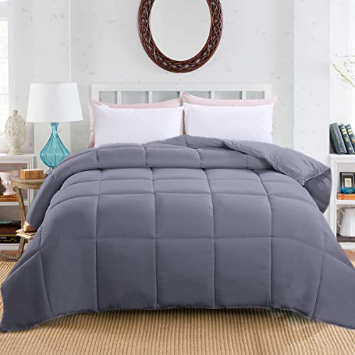 JURLYNE Queen Lightweight Comforter - Reversible Duvet Insert with Corner Tabs - Breathable Fabric with Down Alternative Filling - All Season, Grey, 88 * 92inches