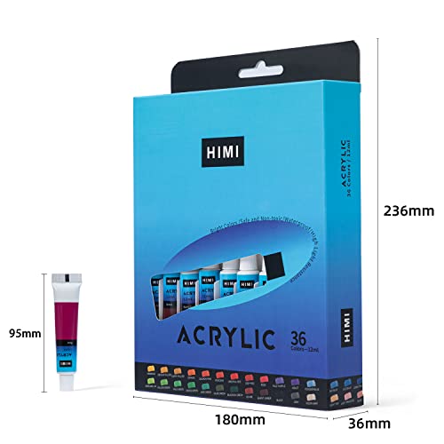 Himi Acrylic Paint Tubes 36 Colours 12Ml, 0.4 Us Fl Oz Tubes Craft Paint, Non Toxic Acrylic Paint For Artist ，Perfect For Canvas, Wood, Fabric, Leather, Cardboard, Paper, Mdf And Crafts #TOP1