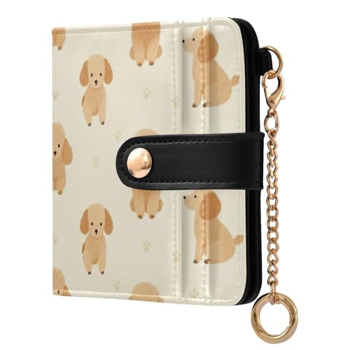 Porte-cartes femme RFID bifold - Petit étui mince pour carte de crédit motif chien marron