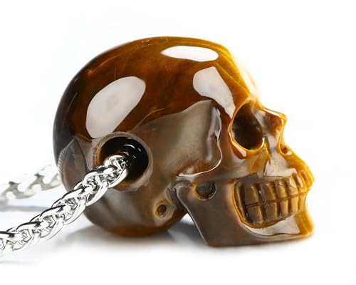 Skullis Necklace of Quartz/Black Obsidian Hand Carved Gem Crystal Skull Pendant for Men Women, Handmade One of A Kind Gift, Crystal Healing Skull Jewelry On The Go.4