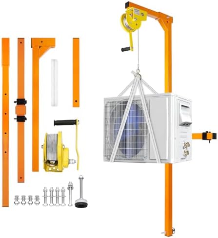 50FT Air Conditioner Lifting Tool - 400LBS Capacity Crane Bracket for Outdoor Unit Installation - Manual Winches for Easy Lifting & Installation