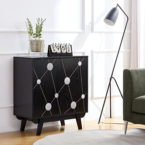 Qiozzey Modern Storage Cabinet With Acrylic Mirrors, Floor Standing Buffet Cabinet, Oak Lines Finish Sideboard Organizer, Anti-Dipping Wood Cabinet For Bedroom, Bathroom, Living Room, Kitchen, Office #TOP7