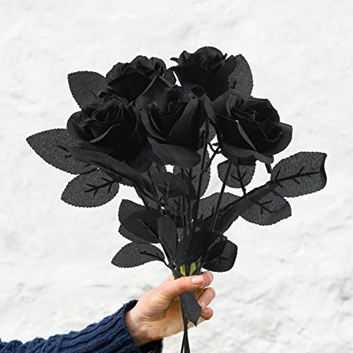 Uieke 5Pcs Roses Artificial Flowers, Black Roses Artificial Flowers Fake Flower Silk Stem Realistic Blossom Flora For Diy Home Office Bridal Wedding Bouquet Centerpiece Party Outdoor Decoration #TOP1