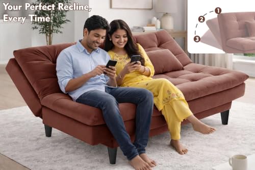 Image of Rosebell Modern Wooden 3-Seater Sofa Cum Bed Foldable Velevt Fabric Sofa for Living Room, Guest Room & Office-Brown-Color