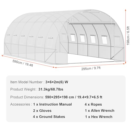 image for VEVOR Walk-in Tunnel Greenhouse, 19.4x9.7x6.5 ft Hoop House Greenhouse