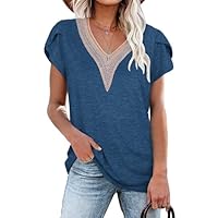 PLOKNRD Camiseta Manga Pétalo Cuello V Mujer Tops Verano Casual Loose Top S Azul