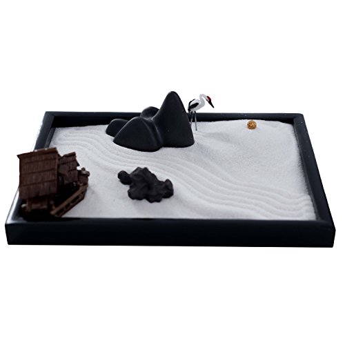 ICNBUYS Zen Garden Mountain River and Grulla - Juego de bandeja con rastrillo y base para bolígrafo de arena (25,4 x 1 x 17,78 cm) Cover