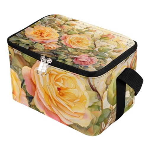 GzLeyigou Lunch Bags for Women Men 9 Cans,Blooming Roses Hot & Cold Food Delivery Bag Insulated Grocery Bag Insulated Lunch Box Floral Cooler Bag for Office Work Picnic Beach