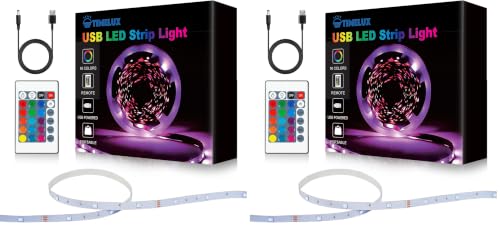 Image of USB 32.8ft LED Strip Lights Color Changing LED Tape Lights with IR Remote Controller and Dimmable LED Strip for Bedroom Cabinet Bar (Pack of 2)