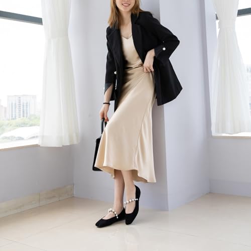 Flats for Women, Mary Jane Ballet Flats with Pearl Strap Square Toe Ballerina Walking Wedding Bride Party Dress Shoes4