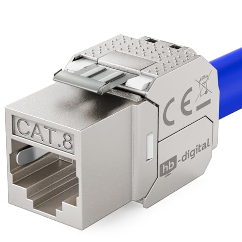 HB-DIGITAL 1x Module Keystone RJ45 CAT 8 Métallique Blindé STP - Certifié GHMT - 40 Gbit/s Sans Outil pour Câble Ethernet LAN, Prise Réseau, Panneau et Baie de Brassage