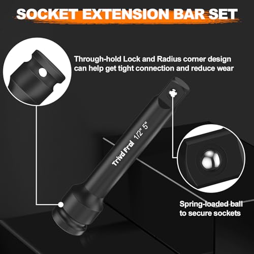 Impact Socket Wrench Set 1/2\" Drive - Trivd Frol 65pcs Impact Socket Set Metric and Standard Full, Metric Socket Set 8-24mm & SAE Socket Set 3/8\"-1-1/4\", Shallow & Deep Socket Set, Extensions, Adapter - Thumbnail 5