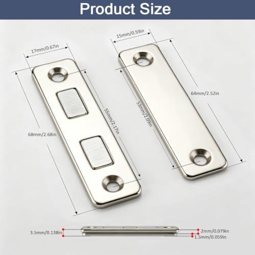 2 Pack Magnetic Door Catch, Heavy Duty Cabinet Latch,for Sliding Wardrobe - 2