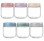 6-Pack 10.6 oz Glass Jar with Screw Lid Leakproof Overnight Oats Container, Yogurt Jars, Oatmeal Salad Jars, for Cereals Milk Fruit Condiment Dressing Sauce Snacks Juice, 6 Colors(6-Pack 300ml)