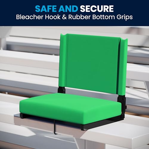 Flash Furniture Grandstand Portable Stadium Seat for Bleachers or Benches, Folding Padded Stadium Chair with Carrying Handle, 500 lb. Weight Capacity, Bright Green
