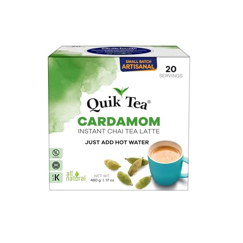 QuikTea Cardamom Chai Tea Latte – 20 Count, Bold Cardamom Flavor, No Preservatives – Just Add Hot Water