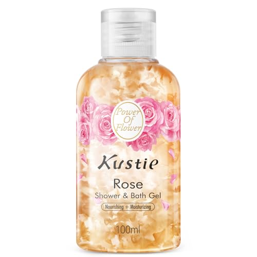 Kustie Natürliches Rosenblüten-Duschgel mit Pumpe, feuchtigkeitsspendendes Duschgel, feuchtigkeitsspendend für trockene Haut, milder, lang anhaltender Duft, 100ml