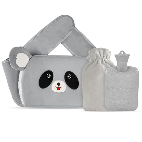 bouillotte regles douloureuses 1L - Housse en peluche douce pour la taille - Soulagement de la douleur et chaleur thérapeutique pour le cou, les épaules, le dos et les jambes(gris)