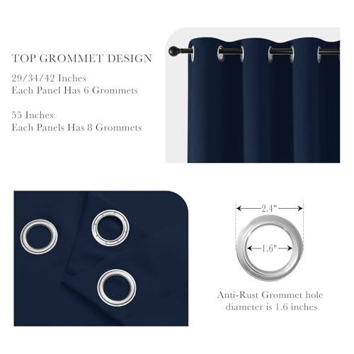 Image of PONY DANCE Navy Blue Blackout Short Curtains for Kitchen, Room Darkening Half Window Treatment Energy Saving Privacy Grommet Drapes for RV Bathroom Basement(2 Panels, W 34 x L 36 inches)