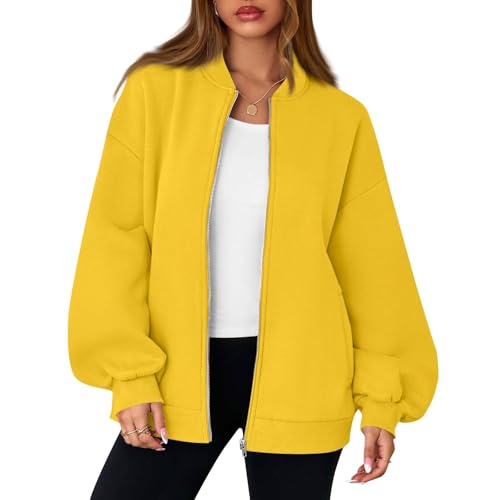 Zip Up Sweatshirt Women No Hood Comfort Oversized Sweatshirt Cardigan Fleece Bomber Jacket Zipper Hoodless Hoodies