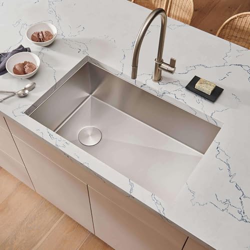 Ruvati 30-inch Rounded Corners Slope Bottom Offset Drain Undermount Kitchen Sink Single Bowl - 16 Gauge Stainless Steel Kitchen Sink with Brushed Finish hides scratches, Easy-to-Clean - RVH7480 by Ruvati - Used condition - US$239.85